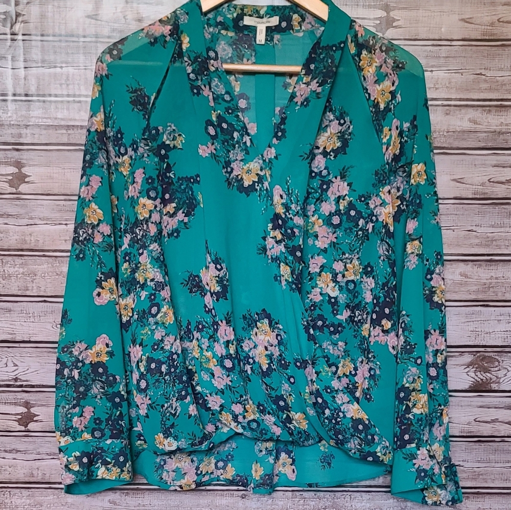 2 For $10 Maurices Teal Green Floral Cut Out Blouse M